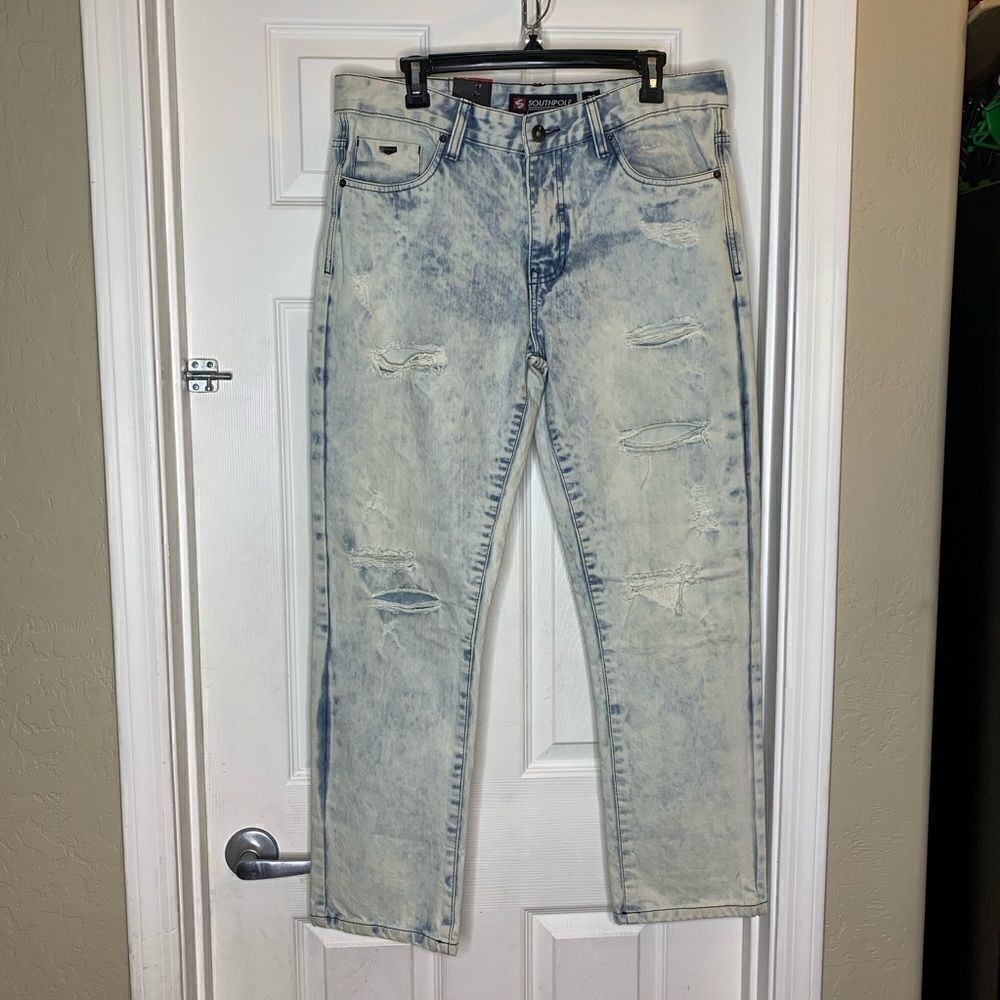 South Pole Slim Straight Distressed Jeans Light